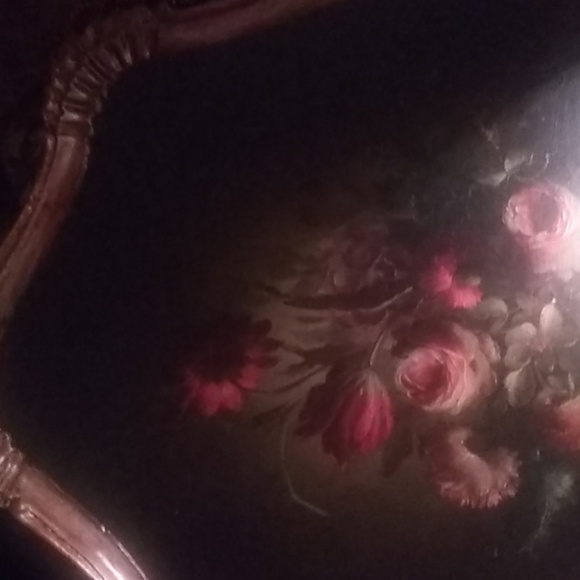 Italian Tole Papier Mache Wood Tray w Floral Spray - Picture 8 of 8